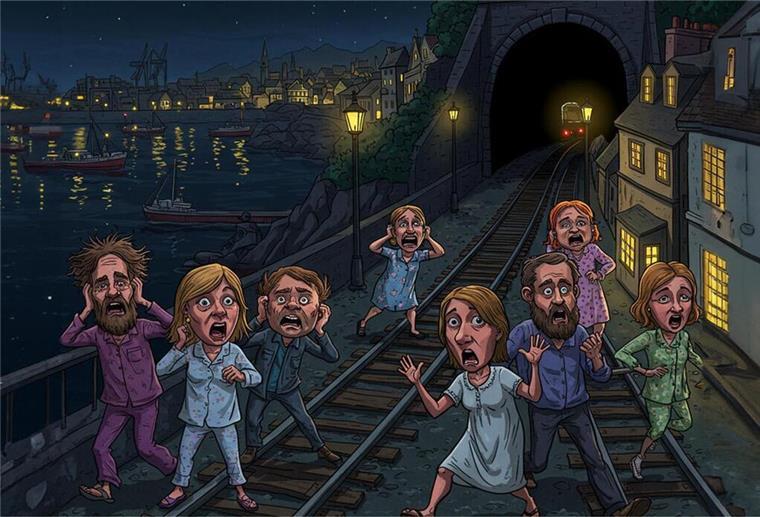 Rätselhaftes Geräusch: So klang es und das sind die Ergebnisse der Spurensuche Menschen in Schlafanzügen laufen auf die Straße – kommt der Ton aus dem Hafen, dem Tunnel oder von der Bahn? Das Bild ist KI-generiert.