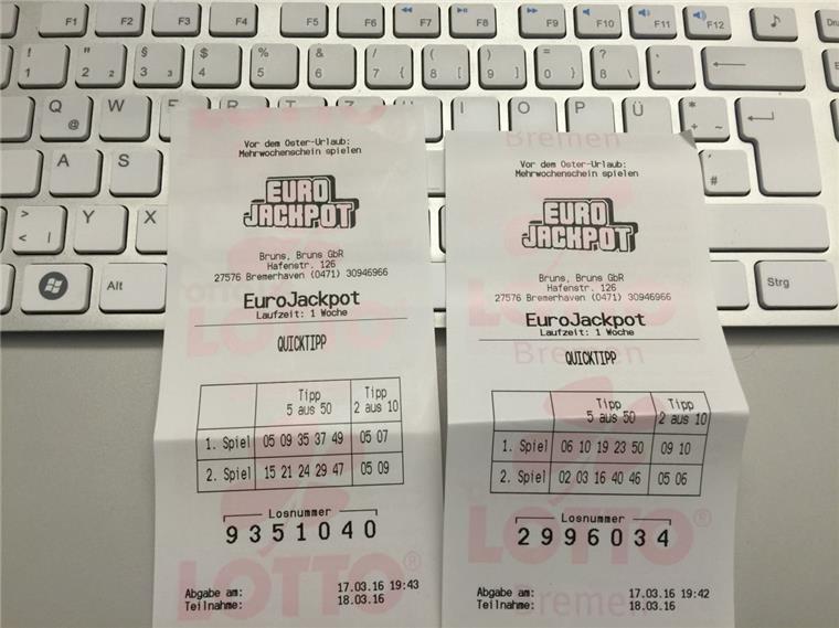 61 Millionen im Jackpot: nord24 verlost Lottoscheine Zwei Spielscheine für den Eurojackpot warten auf einen Leser von nord24.