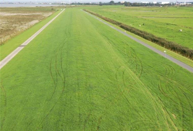 Driften am Deich schadet Bremerhavens Bollwerk Driftspuren auf dem Deich.